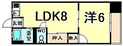 西伊丹マンション 1LDKの間取図画像