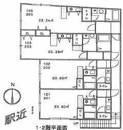 明大前八景舎 2階ワンルームの間取り