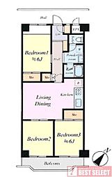 芝園ハイツ1号棟 3LDKの間取図画像