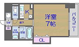ブリリアン夕陽丘 4階1Kの間取り