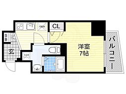 エグゼ阿倍野 4階1Kの間取り