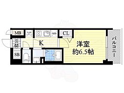 プレサンス上町台筆ヶ崎 NORTH 2階1Kの間取り