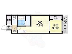 グランツ寺田町 2階1DKの間取り