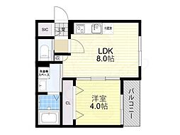 セレニティ勝山北 1LDKの間取図画像