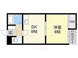 ベルコネクト北田辺 1DKの間取図画像