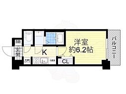 プレサンス上町台夕陽丘 1Kの間取図画像