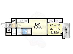 大阪市天王寺区寺田町2丁目マンション 1DKの間取図画像