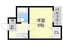 パステル東幸 1Kの間取図画像