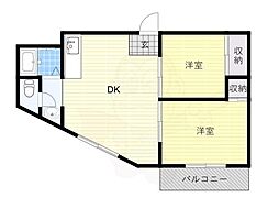 シャトー北畠 2DKの間取図画像
