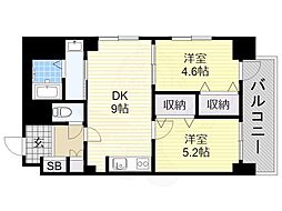 ライオンズマンション四天王寺 2DKの間取図画像