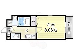 ウエストコクーン阿倍野 1Kの間取図画像