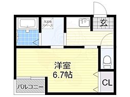 IResidence天王寺 1Kの間取図画像