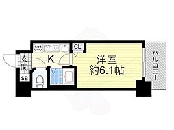 エステムコート四天王寺夕陽丘 1Kの間取図画像