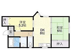 ライフイン上汐 2DKの間取図画像