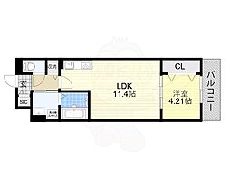 AI-Maison 田辺 1LDKの間取図画像