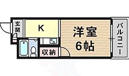 アップル天王寺 1Kの間取図画像