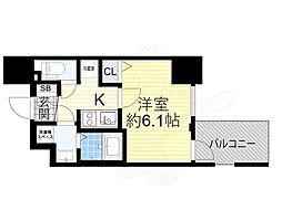 プレサンス上町台クレスト 1Kの間取図画像