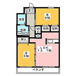 ミュートス神の倉I 2階2LDKの間取り