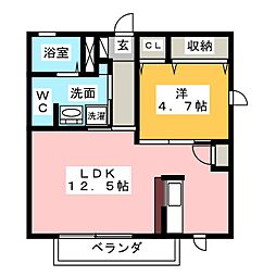 ロイヤルコート水広下 2階1LDKの間取り