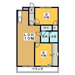 ヒルハイツ桃山 2LDKの間取図画像