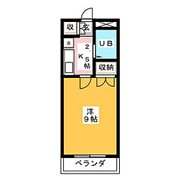 シャトー大根 2階1Kの間取り