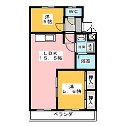 マンション緑黒石B棟 2LDKの間取図画像