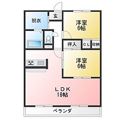 グランドヒルズ神の倉 2LDKの間取図画像