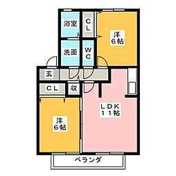 サンピュア鳴子台 2LDKの間取図画像