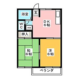 ハイコート辰巳 2DKの間取図画像