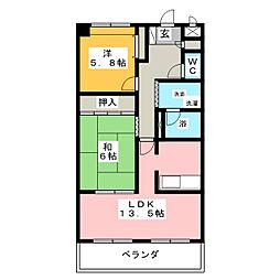 ジュネスコトーかみ沢 2LDKの間取図画像