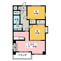 第8田中ビル 2LDKの間取図画像