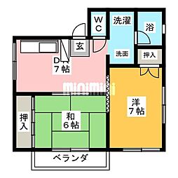 ルシードつるさと 2DKの間取図画像
