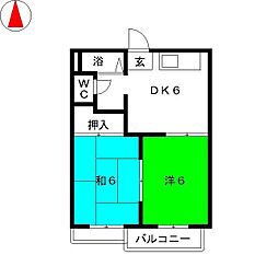 アピアランス神の倉C 2DKの間取図画像