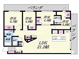 甲子園口パークハウス 4階4LDKの間取り