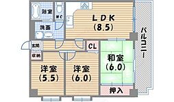 エクセレント甲子園11番館 3DKの間取図画像