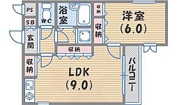 ベル甲子園口3 1LDKの間取図画像