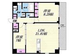 プレジオ西宮北口 2LDKの間取図画像