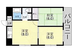 ウインドフォ松原 2DKの間取図画像