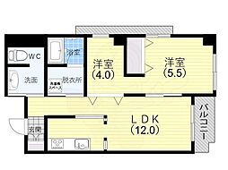 甲子園口ハウス 2LDKの間取図画像
