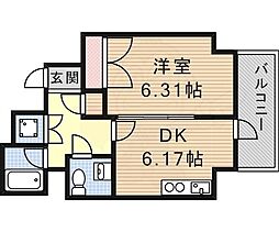 ラ・セーヌ西宮 1DKの間取図画像