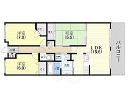 甲子園三番町ハイツ 3LDKの間取図画像