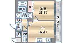 西宮アネックス 1DKの間取図画像