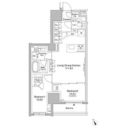 ザ・パークハビオ日本橋茅場町 2LDKの間取図画像