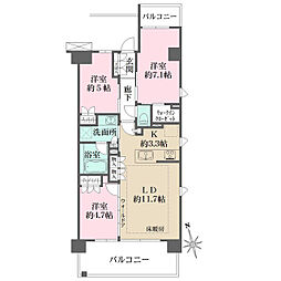 ジオ八潮ウエストレジデンス 2階3LDKの間取り