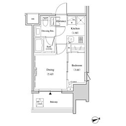 ザ・パークハビオ北千住 1DKの間取図画像