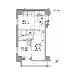 パークハビオ八丁堀 2LDKの間取図画像