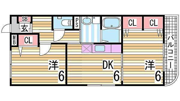 バージンブリッジ 302｜兵庫県神戸市西区北別府５丁目(賃貸マンション2DK・3階・43.61㎡)の写真 その2