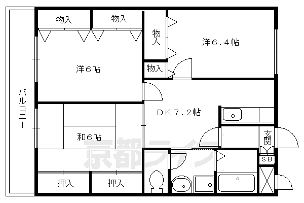 ？44　パレス花園 105｜京都府京都市左京区岩倉花園町(賃貸マンション3DK・1階・60.32㎡)の写真 その2