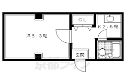 上賀茂松柏 3階1Kの間取り