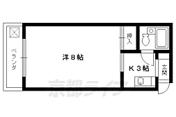 京都市営烏丸線 松ヶ崎駅 徒歩15分の賃貸マンション 5階1Kの間取り